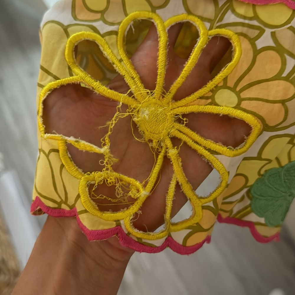 CeliaB Yellow Floral Embroidered Midi Dress with Pink Trim - Picture 3 of 10